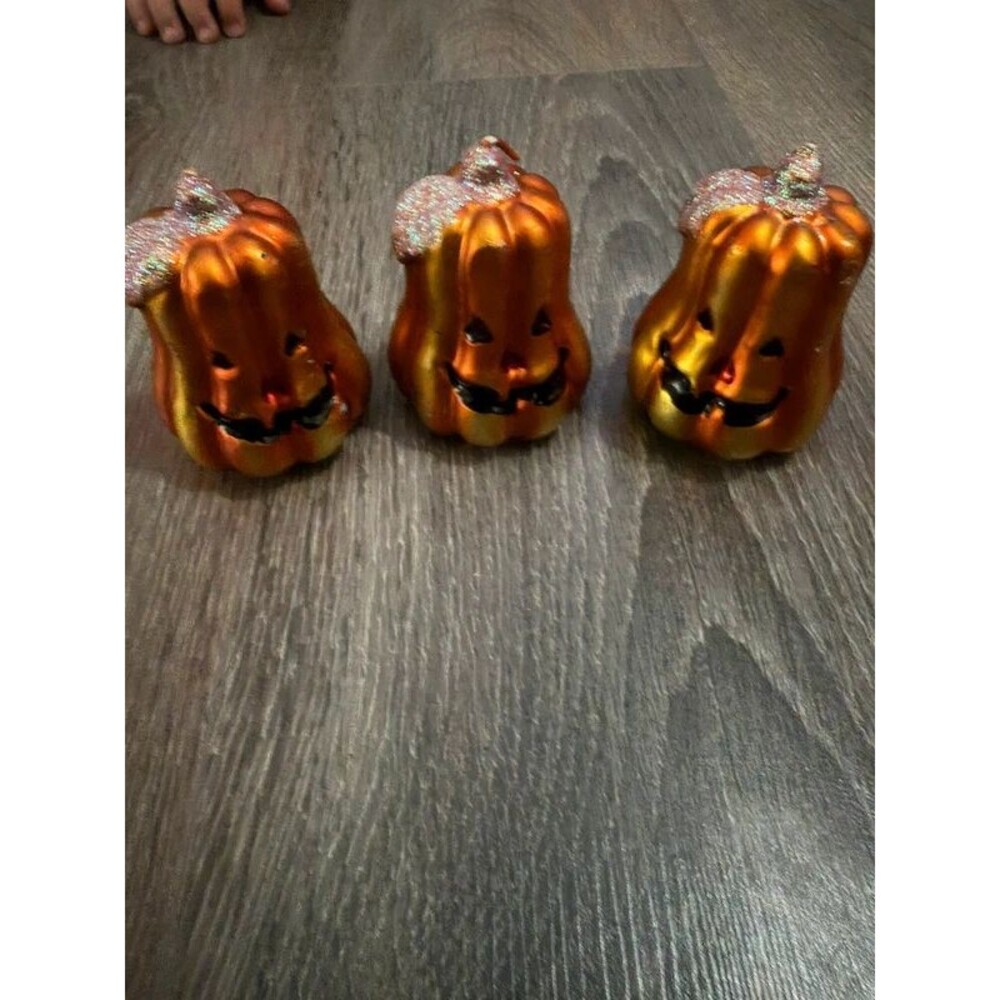Pumpkin Candles Set of 3 – Orange Glitter Halloween Decor